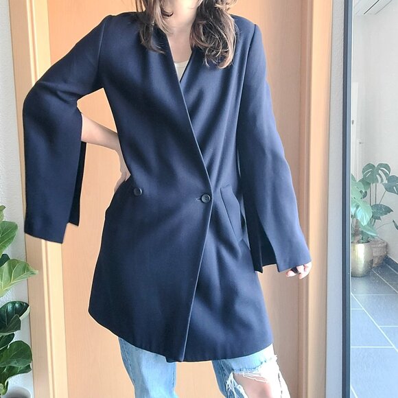 Zara Basic Outerwear Navy Blue Wool Longline Double Breasted Blazer Coat Size XS - Picture 5 of 15